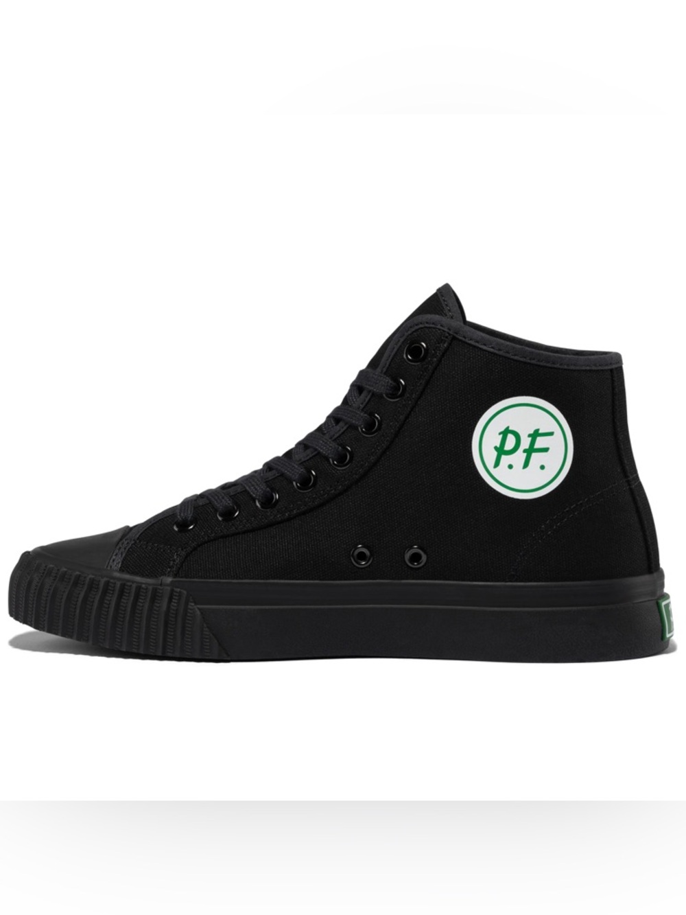 P.F. Flyers Men’s Black Canvas High-Top Sneaker with Green Logo